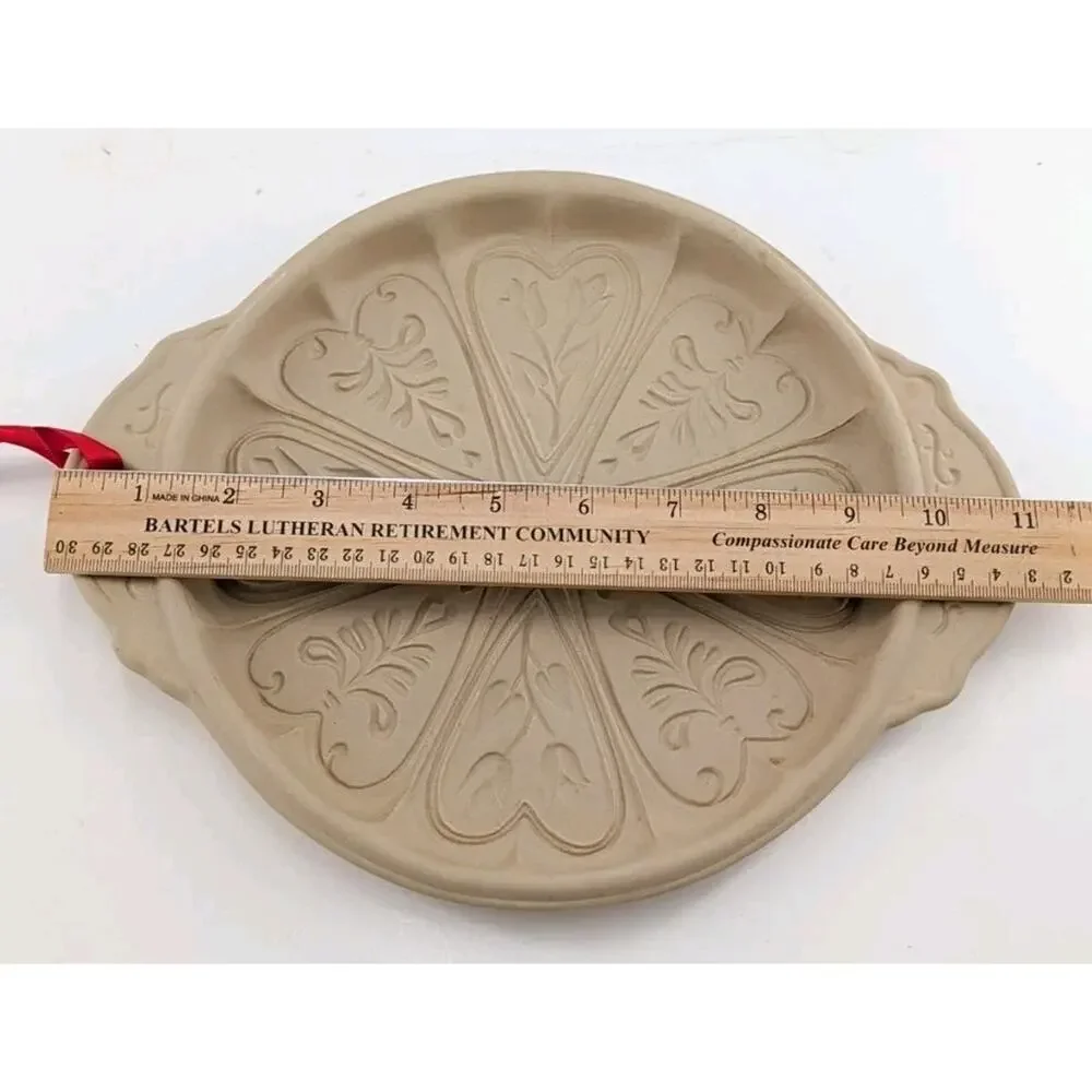 Vintage 1988 Brown Bag Cookie Art HEARTS & FLOWERS Shortbread Pan Stoneware